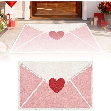 Paillasson rouge en forme de cœur pour l'extérieur en fausse noix de coco artificielle avec dos en caoutchouc antidérapant (rose 3, 50 x 80 cm) (1/5)