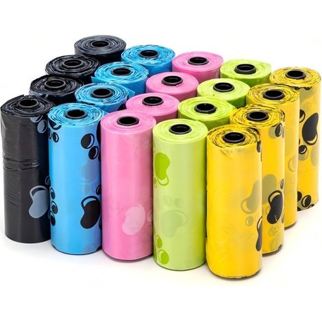 Sacs à déjections canines colorés de Nobleza, 20 rouleaux de 15 sacs chacun