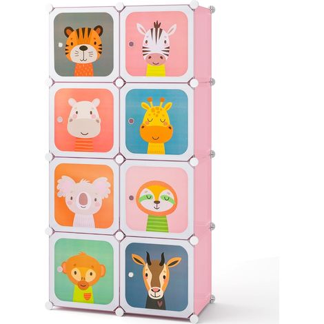 Armadio per bambini con 8 cubi e spazio per appendere, rosa