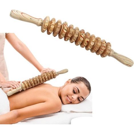 Massagerolle aus Holz mit 12 Rollen (44 x 6 cm) – Tiefenentspannung der Muskulatur – Gegen Ermüdung von Rücken und Beinen – Massagerolle für manuelle Therapie (1/5)