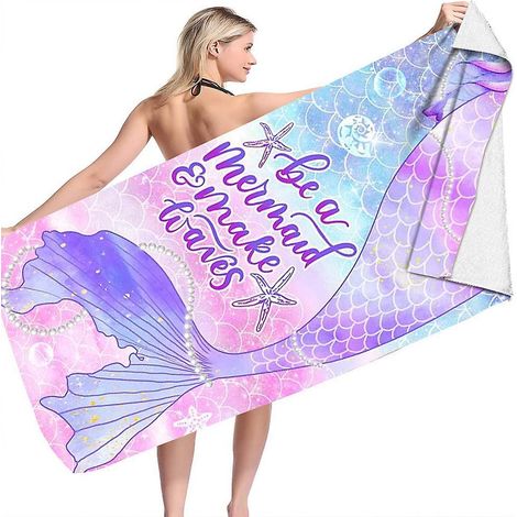 serviette De Plage En Microfibre 160x80cm (queue De Sirne, Coquille De Perle), Serviette De Plage  Schage Rapide, Serviette De Voyage Lgre Et Port (1/5)