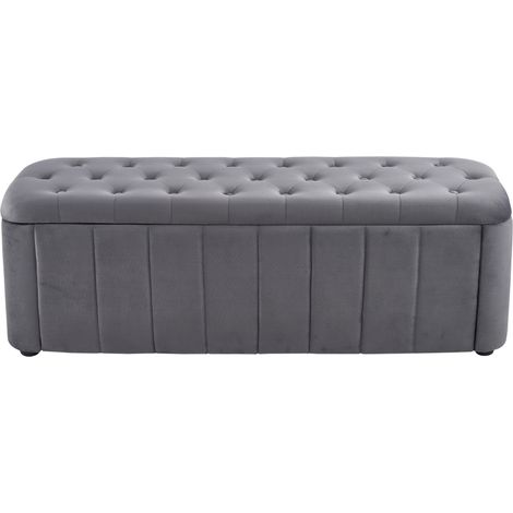 Samt-Sitzbank mit Stauraum Dunkelgrau 132 x 47 x 44 cm mit gepolsterter Sitzfläche (1/5)