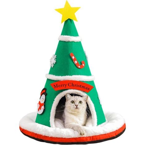 Caverne pour chat - MICH - Chaud antidérapant - Sapin de Noël - Lit doux - Coussin amovible - 60x60x70 cm (1/5)
