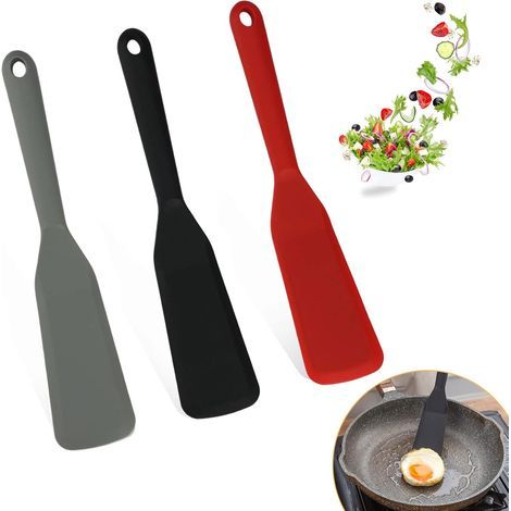 3 Pièces Mini Spatules Patisserie en Silicone - Pour Crêpes, Omelette, Steak, Sandwich - Rouge, Noir, Gris - 25x5cm (1/5)