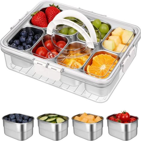 Boîte Fruits Acier Inoxydable 304 – Transparent/Hermétique – Compartimentée – Voyage/Pique-Nique (1/5)