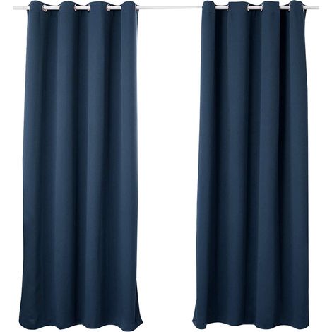 WOLTU Lot de 2 Rideaux occultant à Oeillets, Rideau Isolant intérieur 135x225cm, Bleu Foncé VH5878dbl-2 (1/5)