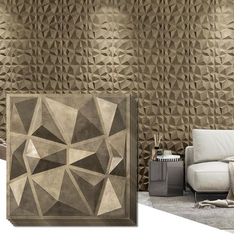 Lot de 33 panneaux muraux décoratifs 3D en forme de losanges Salon,fond mural TV, chambre à coucher,30 x 30 cm,or antique (1/5)