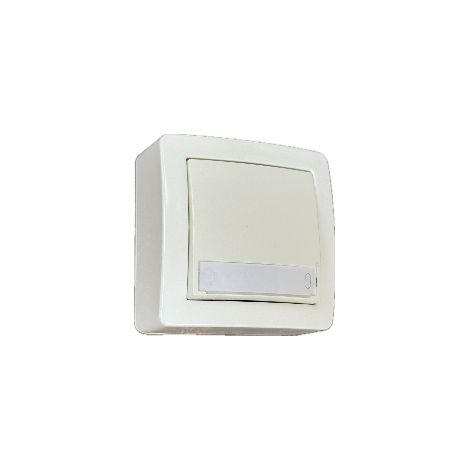 Poussoir lumineux saillie porte-étiquette 6A O/F blanc cassé 9010 faible conso complet ALREA SCHNEIDER ALB62062 (1/2)