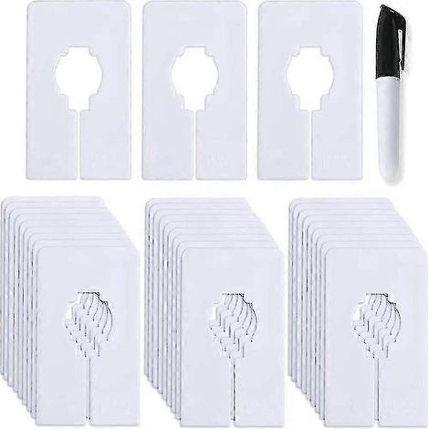 Lot de 30 séparateurs rectangulaires pour penderie, blancs, avec marqueurs de taille. (1/5)