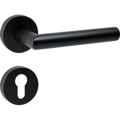 Poignée de porte noir mat pour porte de chambre Norme DIN (PZ (cylindre profilé)) (1/4)