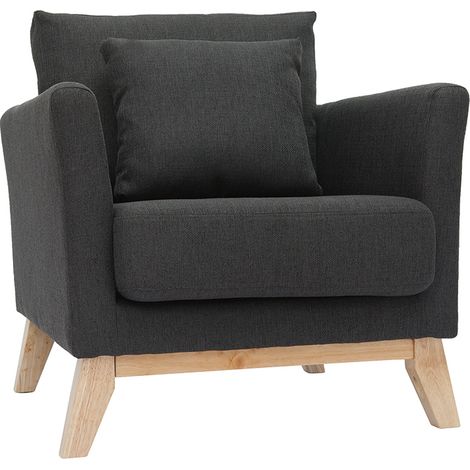 Fauteuil scandinave déhoussable en tissu gris foncé et bois clair OSLO (1/5)