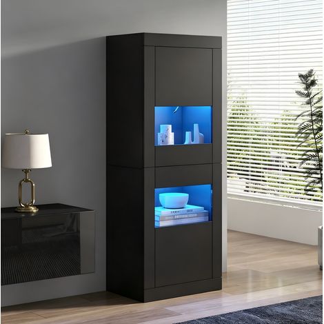 Vetrina LED nera 61 x 42 x 162 cm con 3 ripiani regolabili OKMYHOME (1/5)
