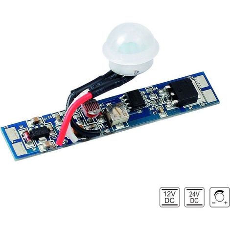 Détecteur de mouvement pour profilé bandes LED 12/24V 8A 96/192W sensibilité réglable à souder 10x57mm Lumière Luminaire Ruban Meuble Plan de travail Maison Placard Etagère Dressing Escalier Décoratio (1/2)