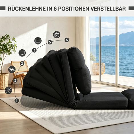 Fauteuil lazy de sol réglable 70x72x56cm, convertible chaise longue inclinaison 90°–180°, tissu doux pour petit salon cosy, chambre cocooning et détente (1/5)