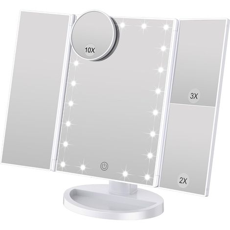 Makeup mirror with adjustable brightness, 22 LEDs and 1X/2X/3X magnification, dual power supply (white) (1/5)