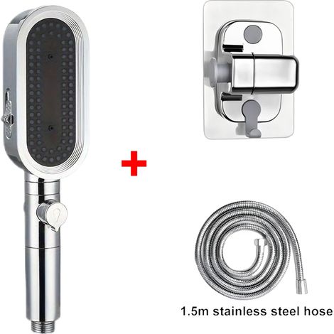 (Ensemble argenté) Pommeau de douche puissant à 3 modes, anti-obstruction et facile à nettoyer, anti-calcaire, douchette flexible pour le bain (1/5)