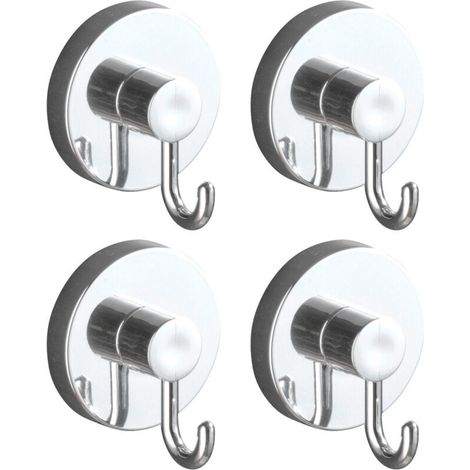 Crochet Porte Manteau, Crochet Porte Serviette mural fixation sans perçage Vacuum Loc Plus, à fixer dans la cuisine, l'entrée ou la salle de bain, Lot de 4, Plastique, 6x6,7x5cm, chromé (1/5)