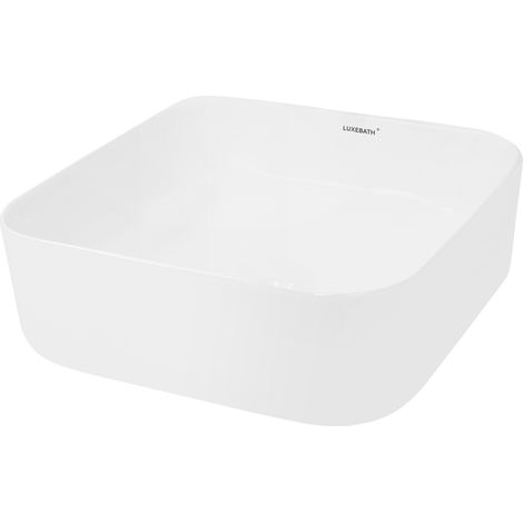 ECD Germany Waschbecken Waschtisch Keramik 390x390x140 mm Weiß inkl. Ablaufgarnitur für Waschbecken ohne Überlauf Aufsatzbecken Aufsatzwaschbecken Aufsatzwaschtisch Waschschale Spülbecken Becken