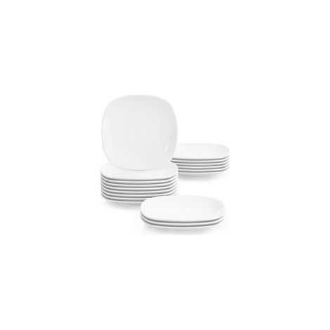 18-teiliges Porzellan-Essgeschirr-Set, quadratische Servierplatte (19 x 19 x 2 cm), weißer Dessertteller, für elegante und alltägliche Anlässe (1/5)