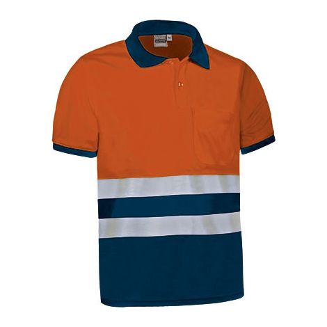 Polo de Alta Visibilidad bicolor con manga corta y bolsillo VALENTO DELAWARE 3XL Naranja flúor / Azul marino orión (1/3)