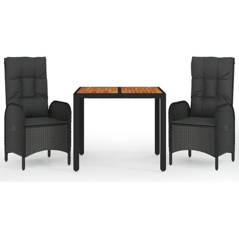Maison Exclusive - 3-tlg. Garten-Essgruppe mit Kissen Schwarz Pol