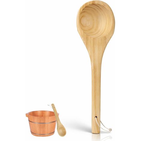 Seau de Sauna avec truelle, Seau et louche en Bois Faits à la Main, Louche de Sauna, Accessoires en Bois de Seaus de Saunas de cuillère de Trempette d'eau de Saunas, 15,3 Pouces (1/5)