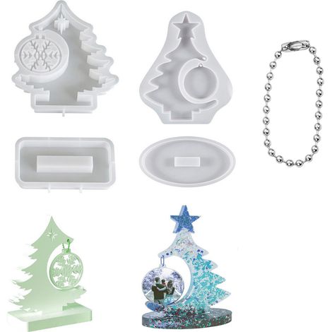 Moule À Bougie En Silicone - Forme Flocon De Neige Et Arbre De Noël 3D - Pour Fabrication Bougies Parfumées Décorations DIY - Lot De 2 Avec 10 Cordons Perles Argentées (1/5)