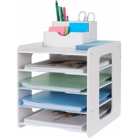 Bac à courrier, Organiseur de Bureau, Support de Rangement pour Documents A4, Plateaux de classement pour la Maison, Le Bureau, l'école (5 Niveaux) (1/5)