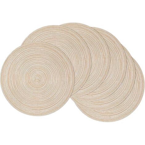 QORVA-Lot de 6 sets de table ronds kaki lavables de 11 cm de diamètre, sets de table en coton tissé, résistants à la chaleur et antidérapants (1/5)
