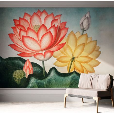 Papier peint autocollant avec imprimé pour intérieur moderne application facile a motif Fleurs de lotus 312x219 cm (1/5)