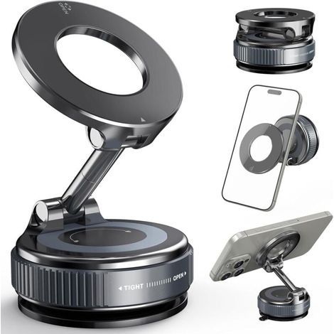 Support Telephone Voiture Ventouse, Support Telephone Voiture Magnetique: 360° Rotation Support Voiture Ventouse Vide Puissante De 2800 Gf Support Telephone Voiture Pour Iphone,Noir (1/5)