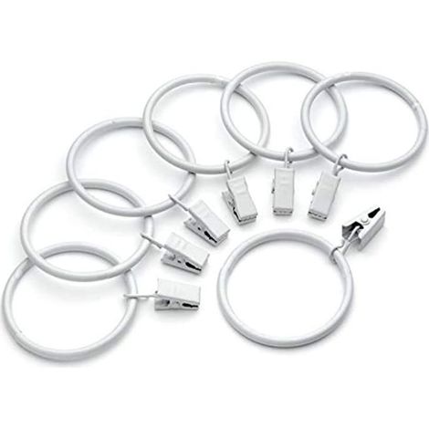 (Weiß) 20 Stück weiße Gardinenringe mit Metallclips, Gardinenclips, Haken, rostbeständig (1/5)