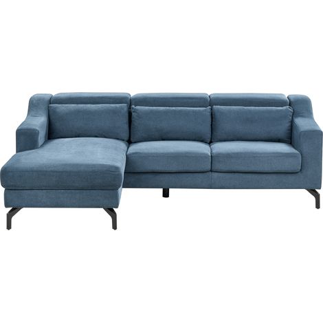 Sofá esquinero moderno 4 plazas chaise longue reposacabezas ajustable chenilla azul derecho Glosli