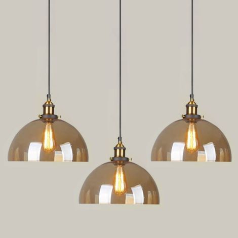 3 Piezas Lámpara Colgante Industrial Vintage Lámpara de Techo Pantalla de Cristal Colgante de Luz Ajustable Ámbar Ø20x23cm