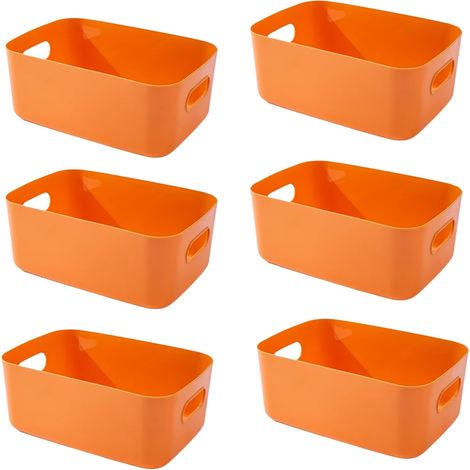 Boite Rangement Plastique,Boite de Rangement,Paniers et Boîtes de Rangement avec Poignées,Bac de Rangement Pour Cuisine,salle de bains,Bureau (Orange, 30.5×20×12cm/6 Pack) (1/5)