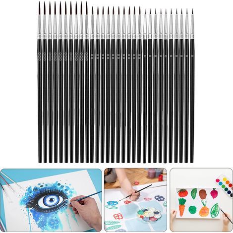 Lot de 30 pinceaux fins de 3 tailles - Petit pinceau de détail - Pinceau à pointe fine 000000 - Fournitures de dessin (1/5)