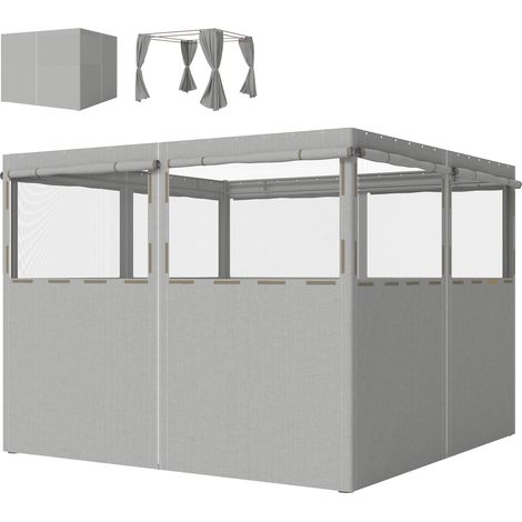 Paredes Laterales para Cenador 3x3 m 8 Ventanas Protección UV 30+ Impermeable Gris Claro (1/5)