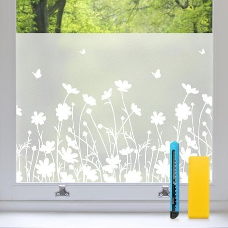 Pellicola oscurante per finestre, motivo floreale satinato, elevata privacy, resistente ai raggi UV e al calore, elettrostatica, non adesiva, 45 x 200 cm (1/5)