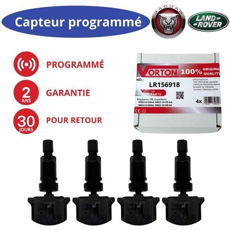 Lote de 4 sensores de presión de neumáticos TPMS preprogramados negros para Jaguar y Land Rover (433 MHz) (1/5)