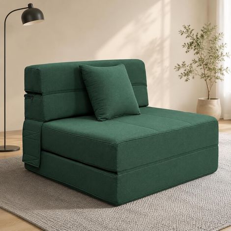 4 in 1 Folding Sofa Bed 1 Seater, Dark Green (1/5)