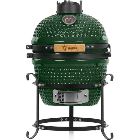 BBQ-Toro Parrilla Kamado a carbón vegetal Haiiro Ø 32 cm con termómetro y mango de madera  Verde (1/5)