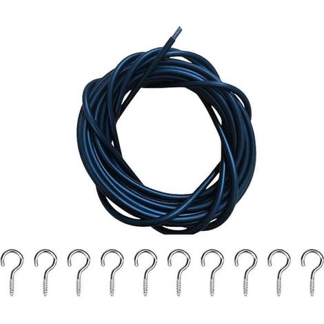 Ecleanfy - Fil à rideaux noir de 8 m, compatible avec les rideaux, les tapisseries et les décorations de fête. Comprend 10 crochets métalliques et 10 œillets à vis multicolores. (1/5)