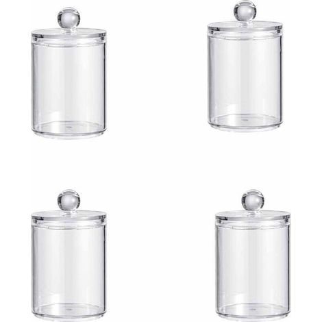 Boite Coton Tige - Acrylique 11 x 7 x 7 cm - Rangement Cosmétique Salle De Bain - Lot De 4