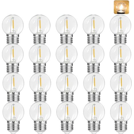 Lot de 20 ampoules LED E27 blanc chaud 1 W pour guirlande lumineuse, en plastique vintage, ampoule G45, 1 W, remplace une ampoule de 5 W, 2700 K, AC220 V (1/5)