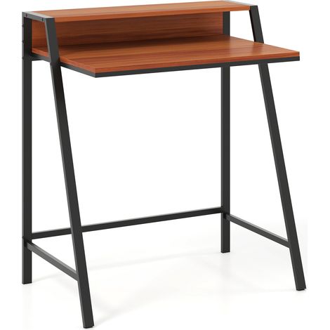 COSTWAY Computer Desk 80 CM Small Desk Compact Desk with Monitor Stand-Coffee (1/5)