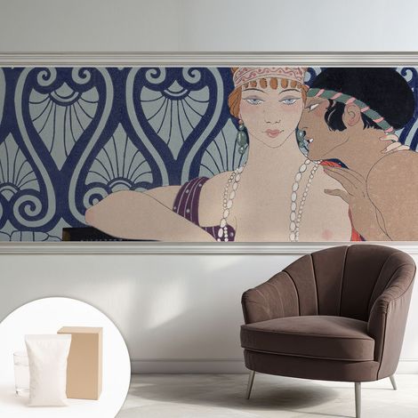 Papier peint intissé mural classique avec imprimé motifs décoratifs design élégant non‑tissé Couple artistique 250x104 cm (1/5)