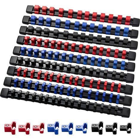 9pcs Socket Organiser Socket Holders 1/4-Inch 3/8-Inch 1/2-Inch Rail Clips Rack