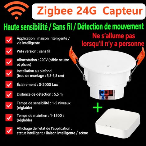 Détecteur de présence humaine radar 24G WiFi montage plafond 24g wifi réf 5109 9,2 × 9,2 × 4,4 cm 63 g – Livraison gratuite
