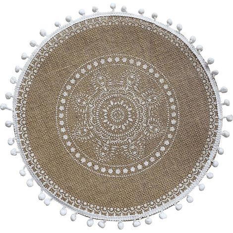 Set aus fünf gewebten Jute-Tischsets mit Quasten, umweltfreundliche Tischdekoration, wärmeisolierende Retro-Tischsets, 38 cm x 38 cm