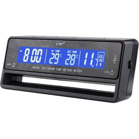 Thermomètre voltmètre voiture intérieur extérieur, horloge alarme rétroéclairée, ornement auto, mesure température et tension batterie. (1/4)